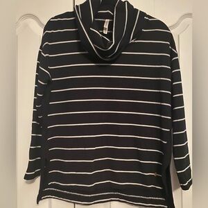 Shambhala Black and White Striped Cowl Neck Sweater